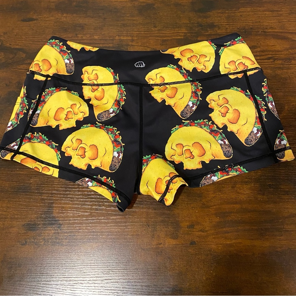 Feed me fight me Black Shorts with Taco Print